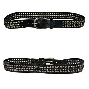 Black Leather Belt with Grommets Braiding Chain Calvin Klein Large Silver Grunge